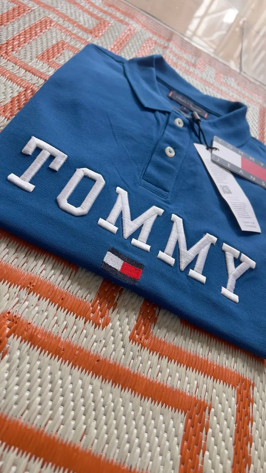 Tommy Hilfiger Blue Logo Polo Shirt Size L