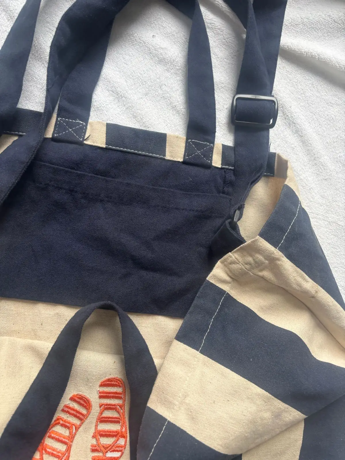 Striped Beach Tote Bag with Flip-Flop Embroidery