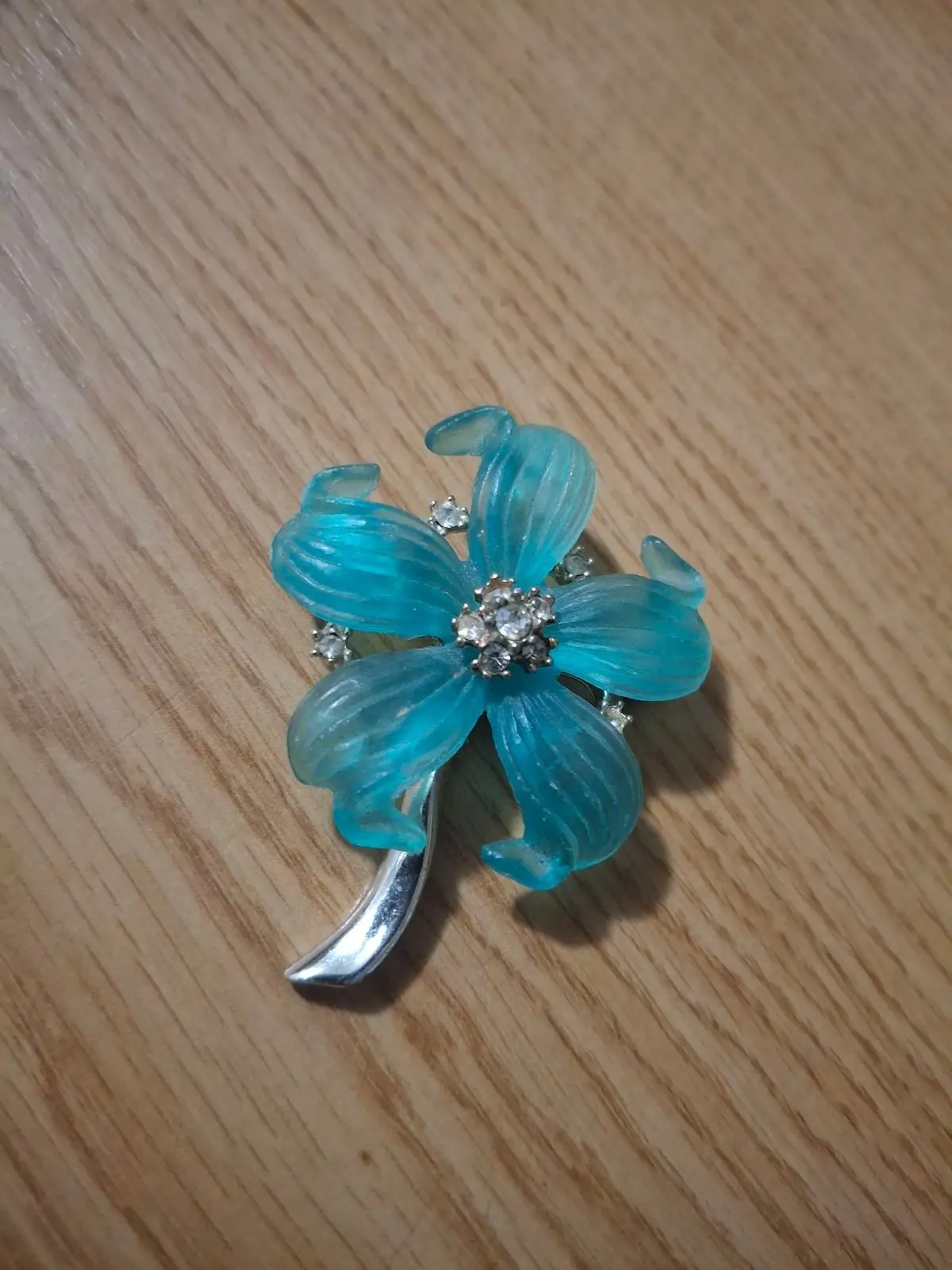 Blue Flower Rhinestone Brooch