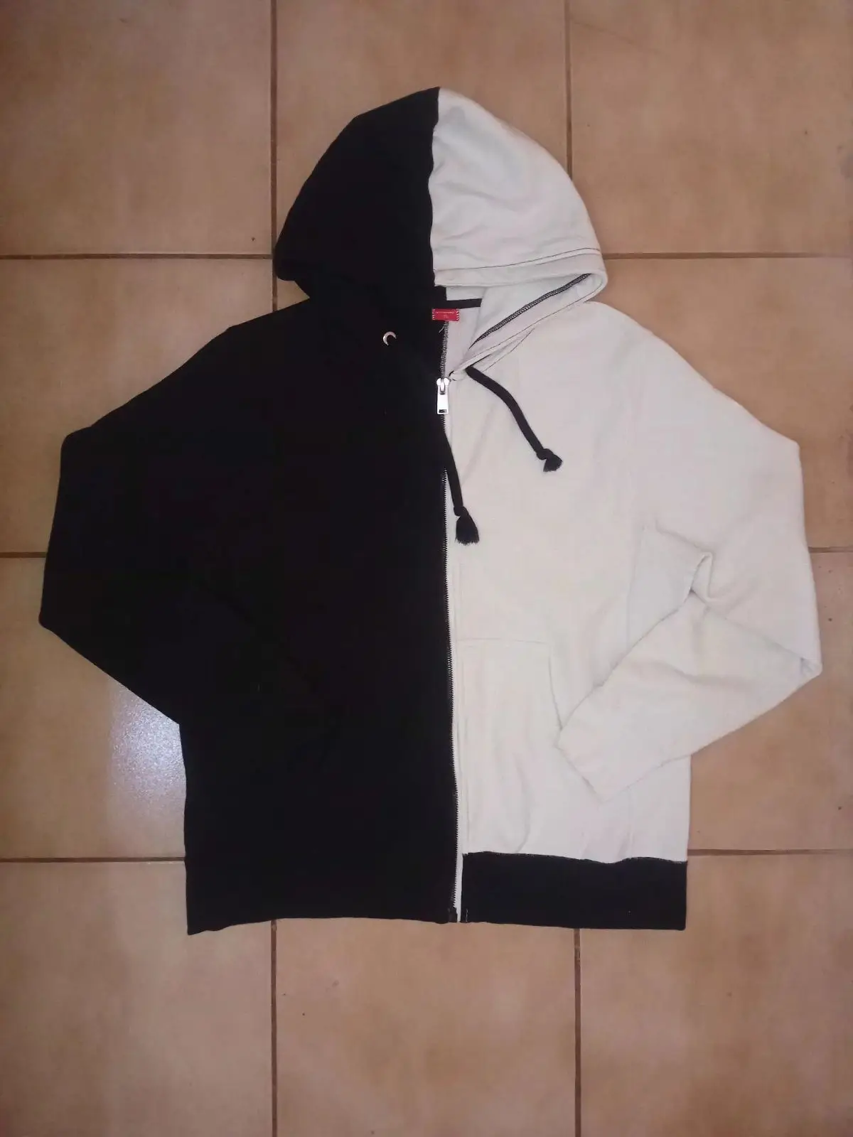 Supreme Black and White Split Zip Up Hoodie