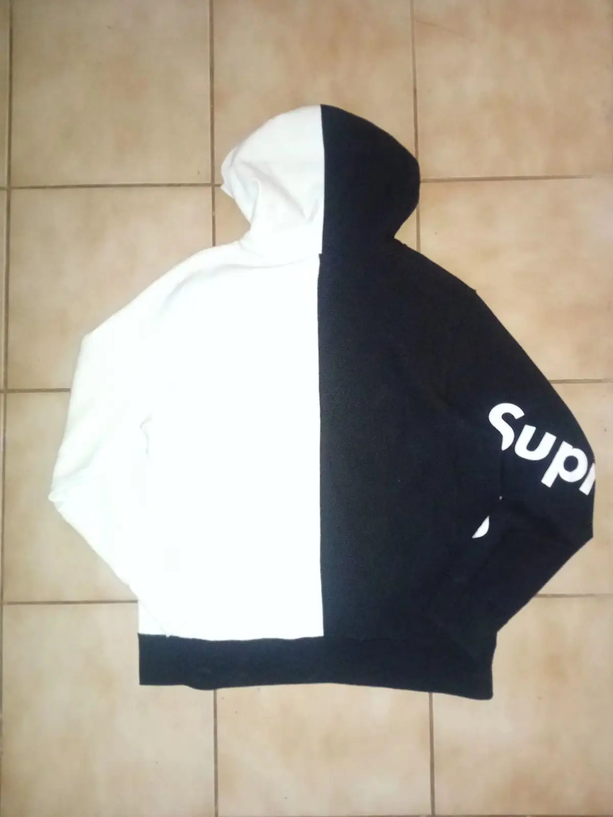 Supreme Black and White Split Zip Up Hoodie