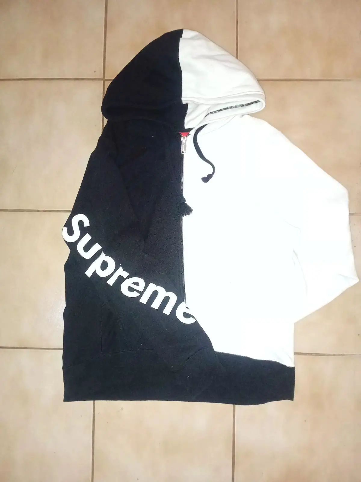 Supreme Black and White Split Zip Up Hoodie