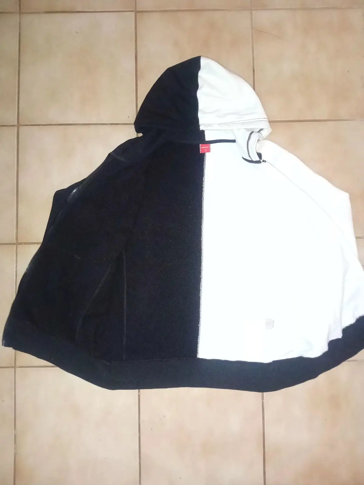 Supreme Black and White Split Zip Up Hoodie