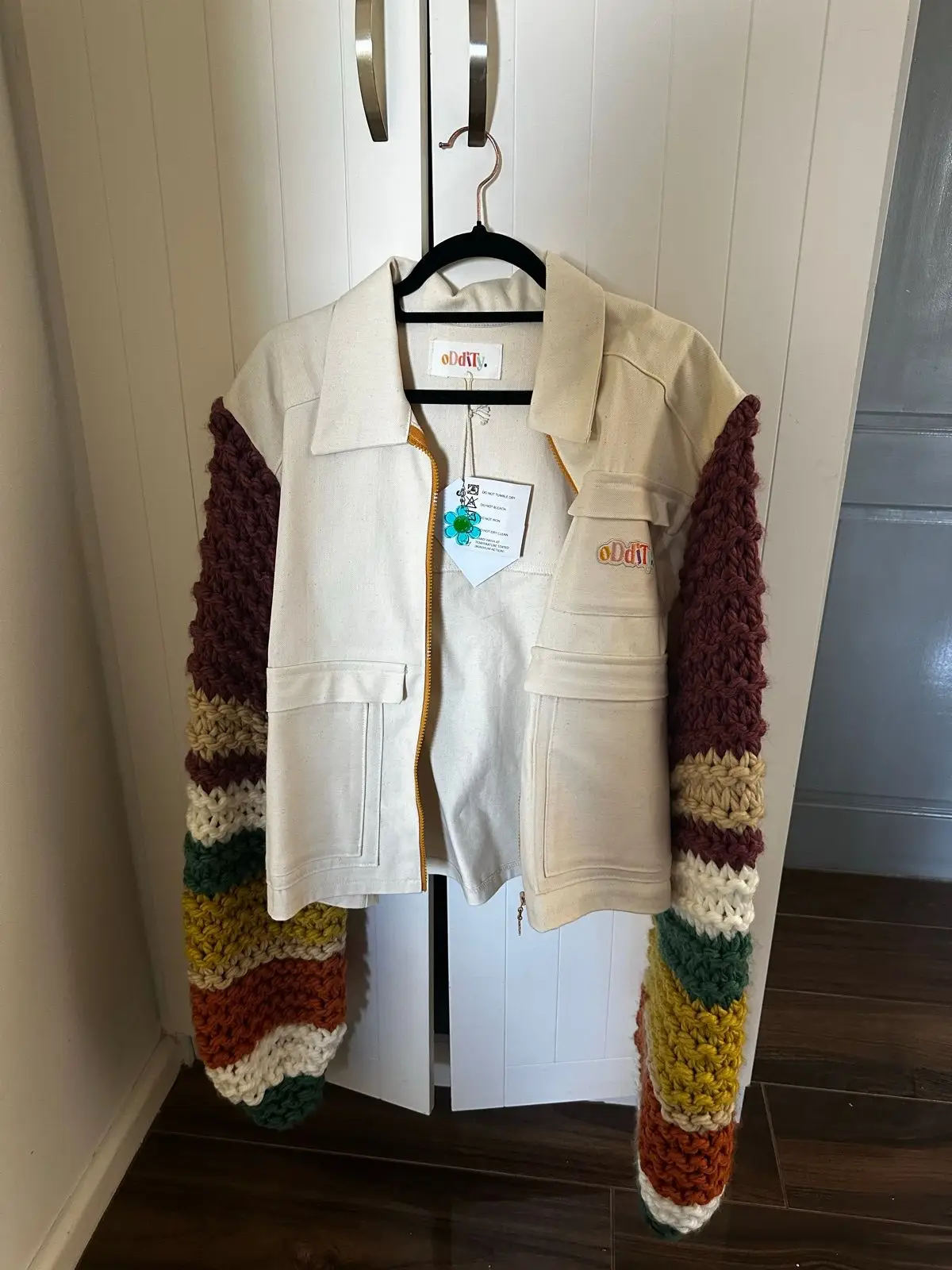 Oddity Cream and Multi-Colour Knit Sleeve Jacket