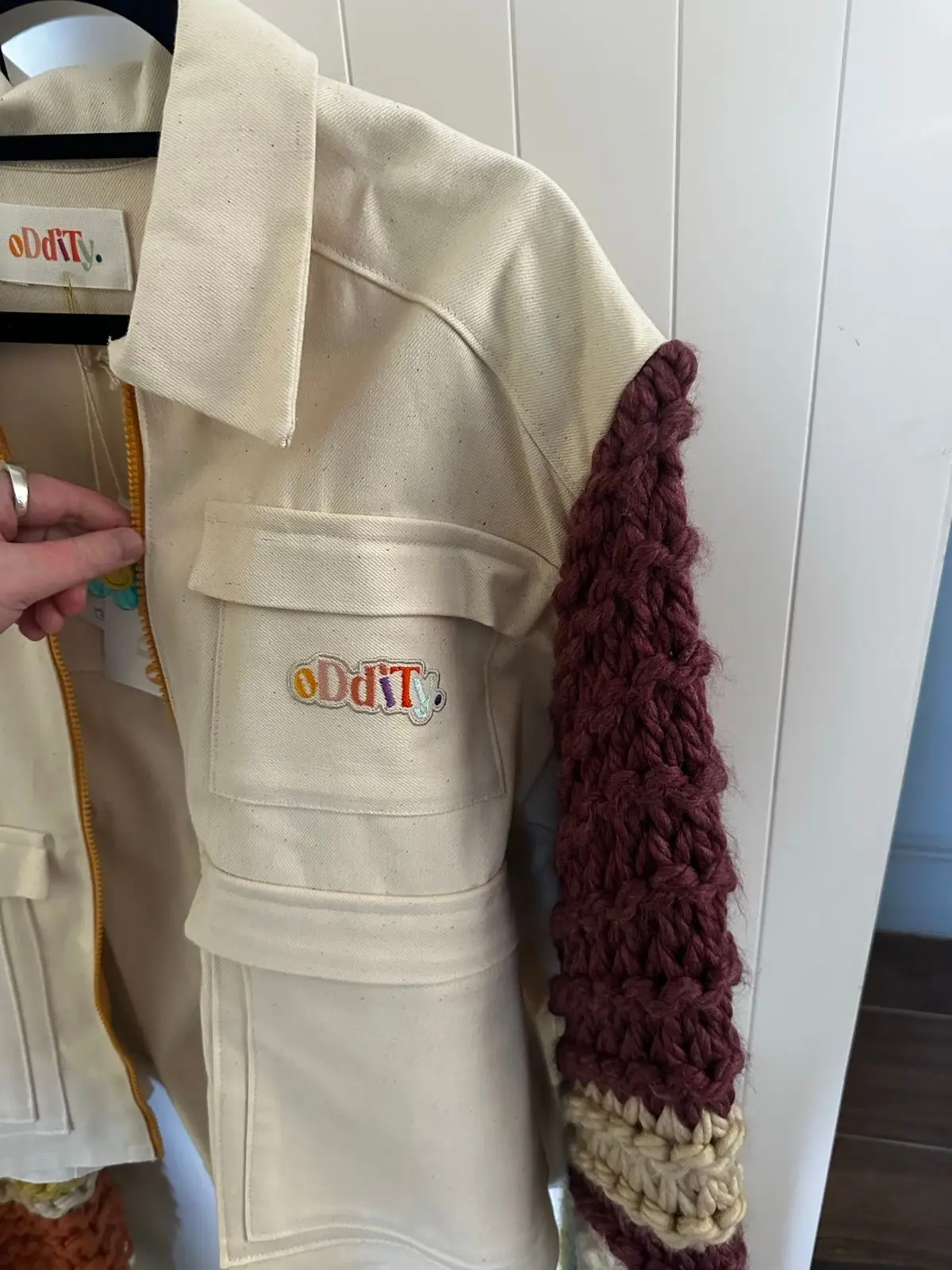 Oddity Cream and Multi-Colour Knit Sleeve Jacket