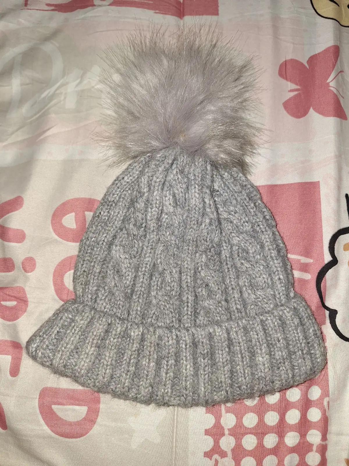 Mr Price Grey Cable Knit Beanie with Pom Pom