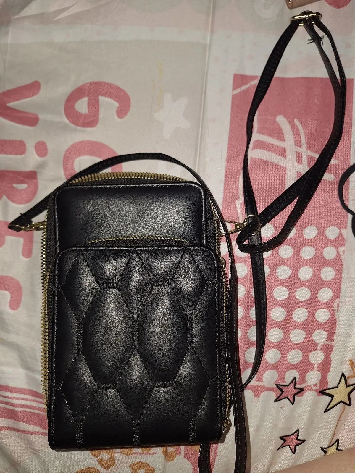 Black Quilted Crossbody Bag with Strap