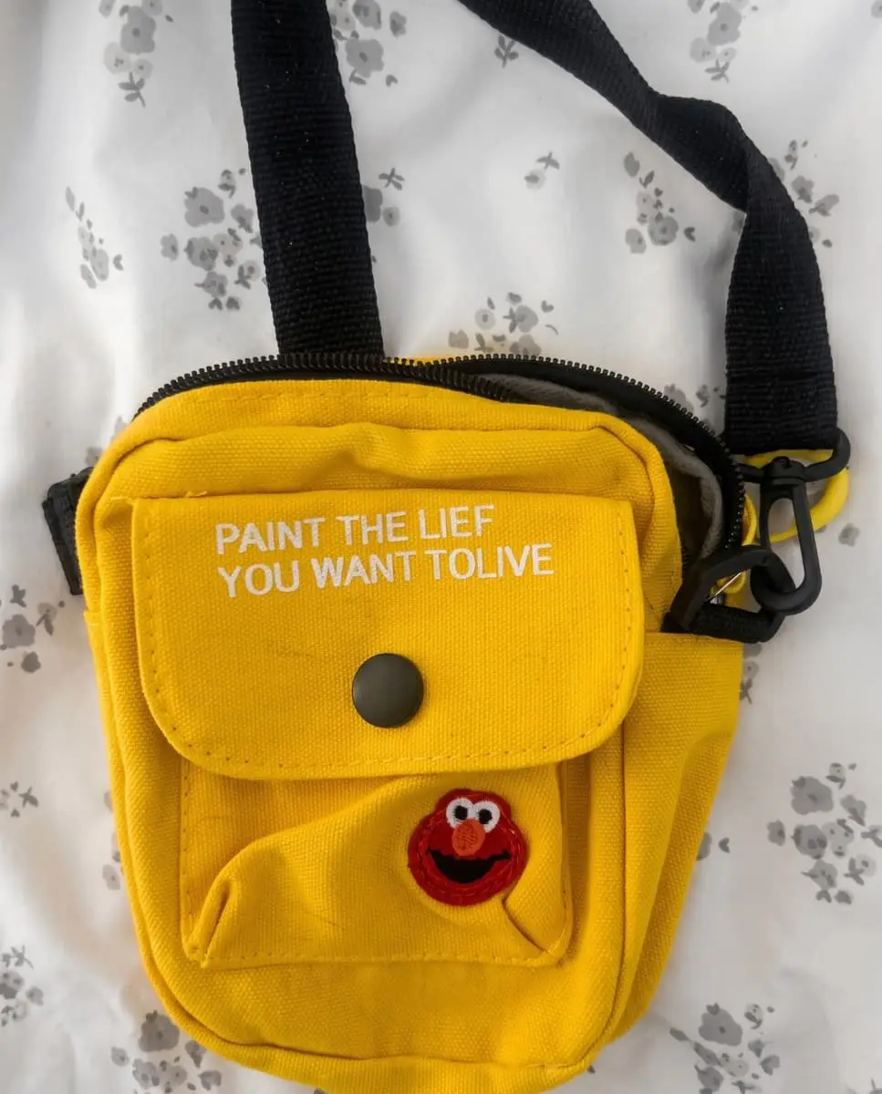 Canary Yellow Canvas Mini Festival Crossbody Bag with Elmo Patch & Slogan