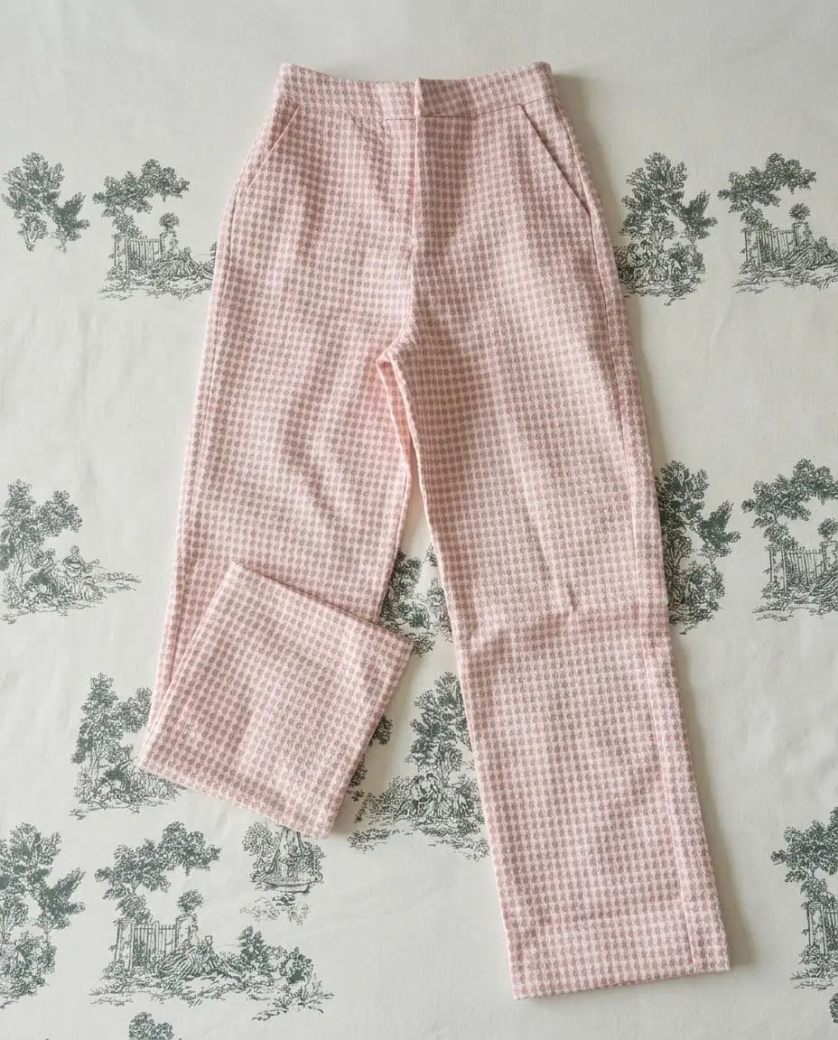 Mr Price Pink & White Houndstooth Tweed High-Waisted Trousers (Size 26 Petite