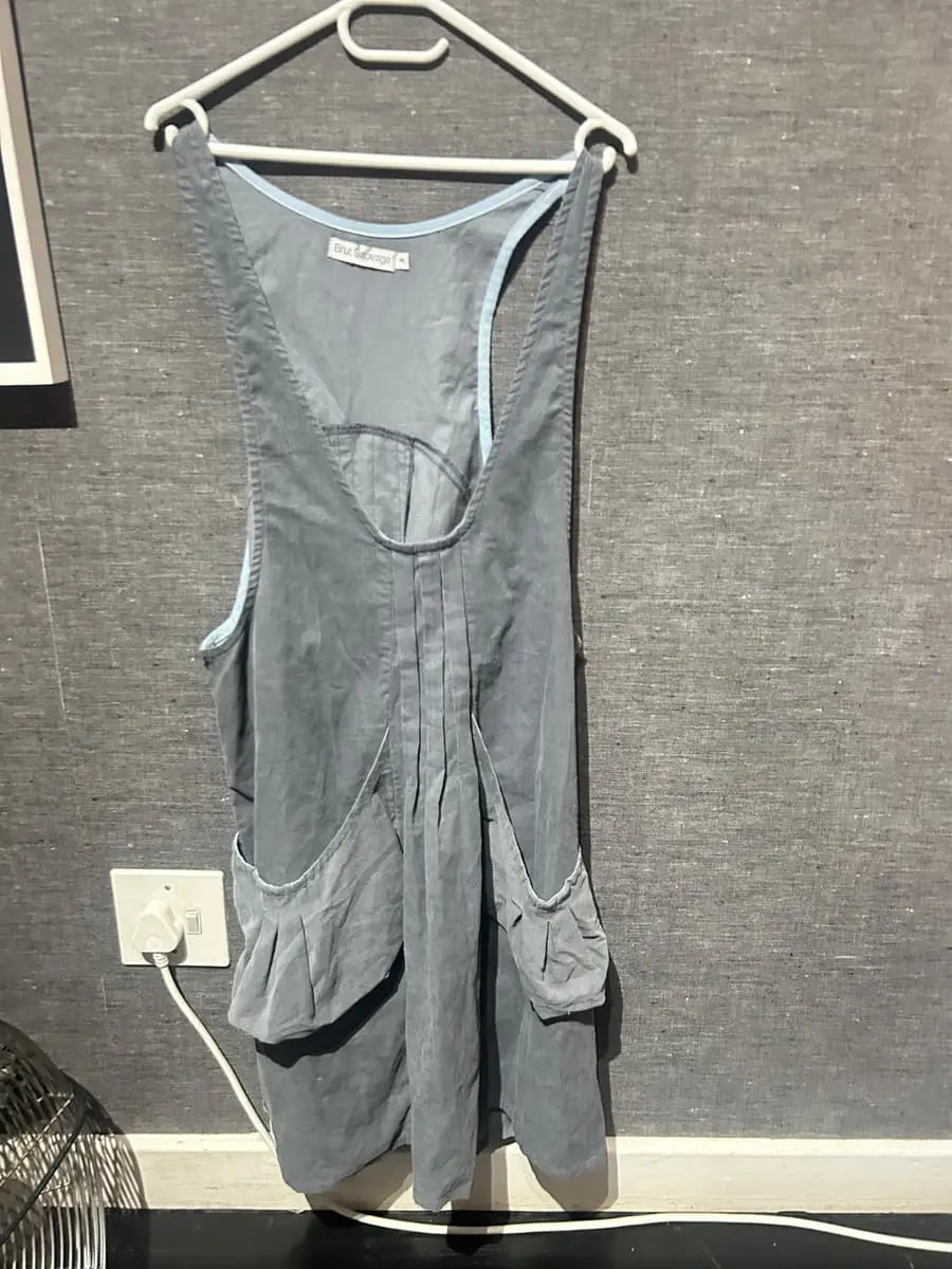 Brut Sauvage Slate Blue Needlecord Pinafore Dress / Lagenlook Apron Tunic (Size 4 / Fits Medium)