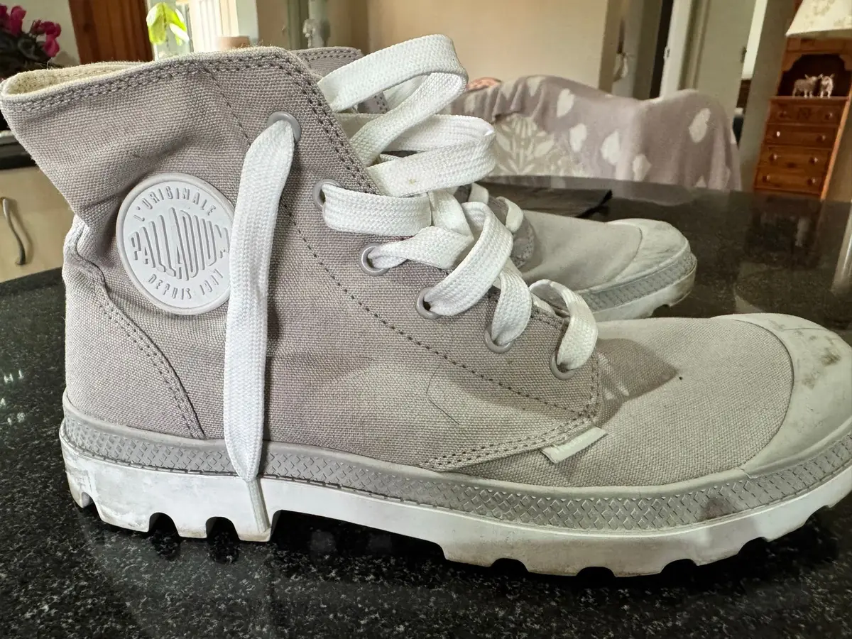 Palladium Grey Canvas High Top Boots Size 8