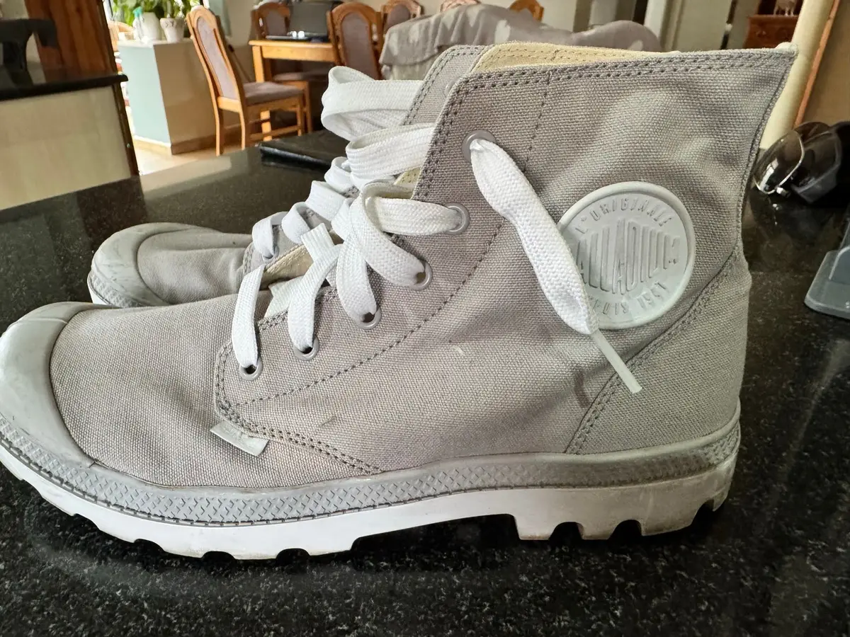 Palladium Grey Canvas High Top Boots Size 8
