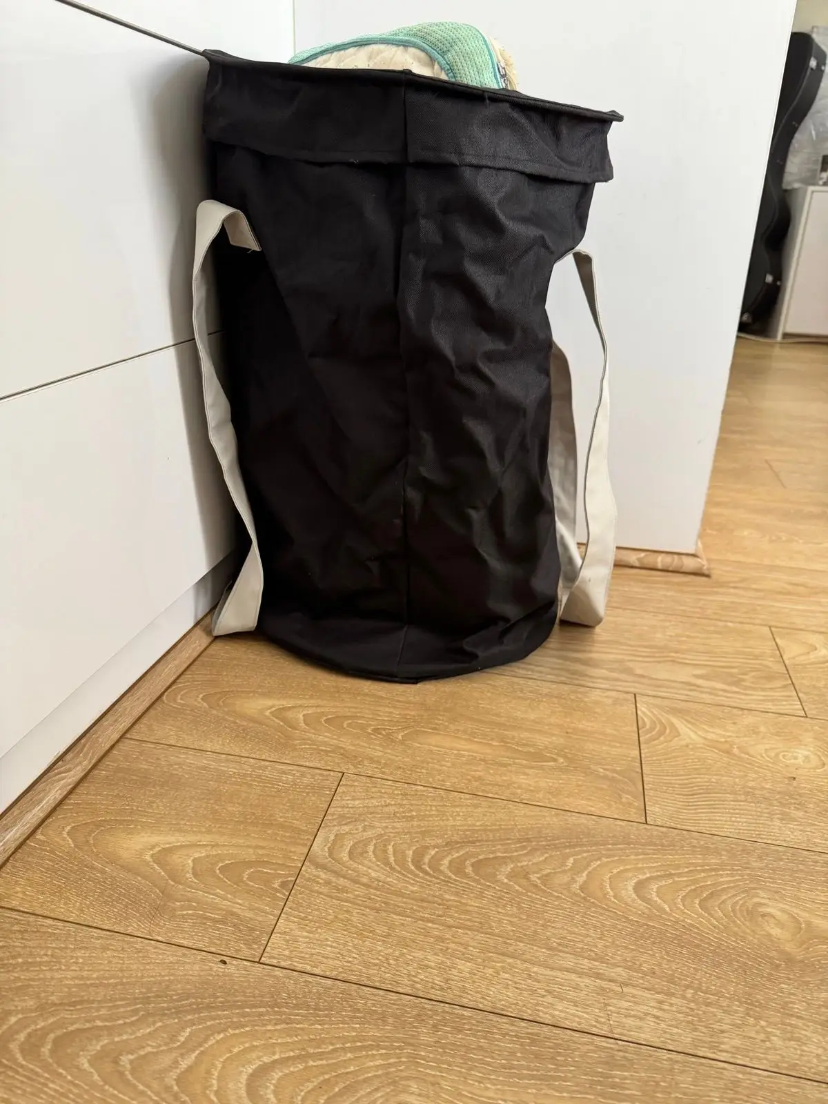 Black Fabric Tote Bag with Light Straps
