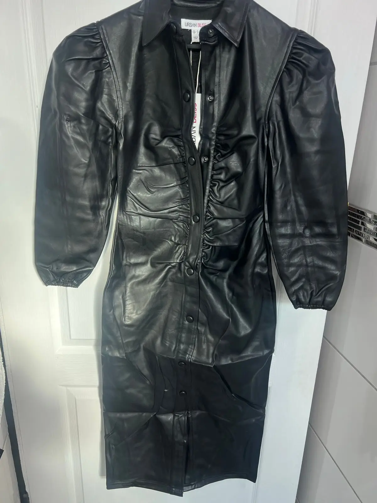 Asos Urban Bliss Black Faux Leather Dress with Long Sleeves