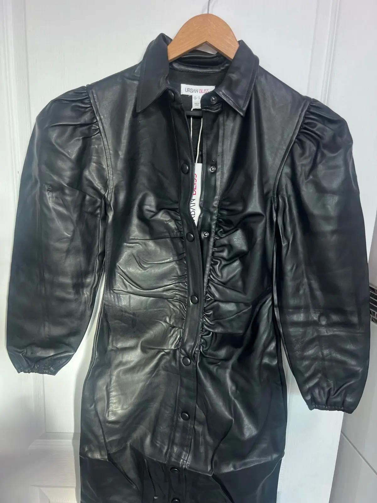 Urban Bliss Black Faux Leather Dress with Long Sleeves