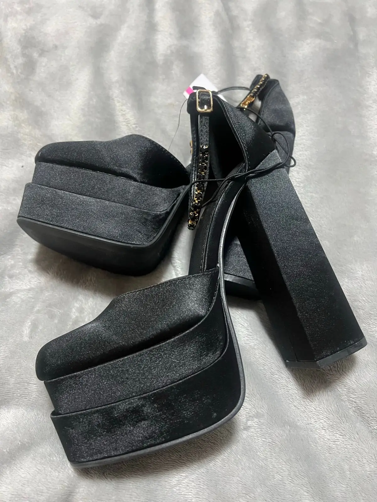 Sinsay Black Satin Platform Heels Size 4