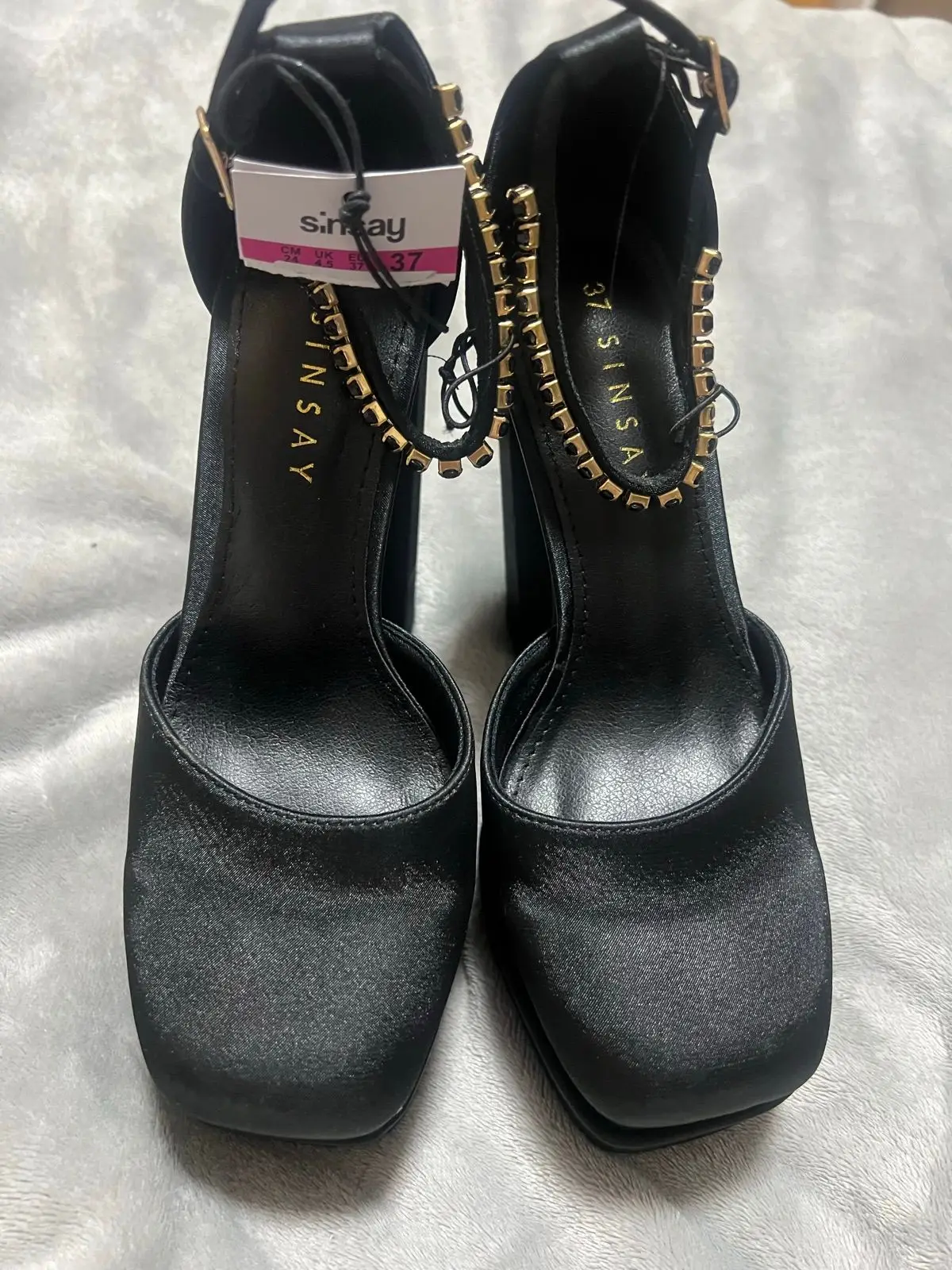 Sinsay Black Satin Platform Heels Size 4
