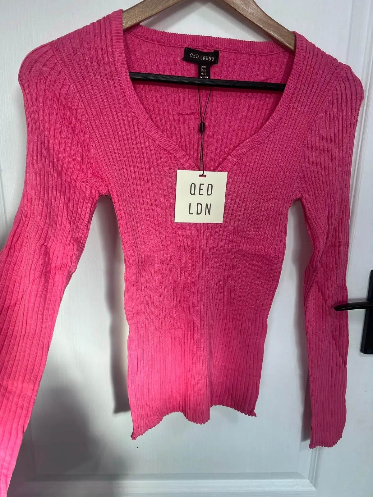 Asos QED London Pink Ribbed Long Sleeve Top Size M