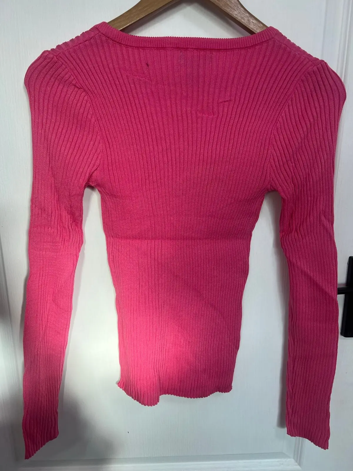 QED London Pink Ribbed Long Sleeve Top Size M