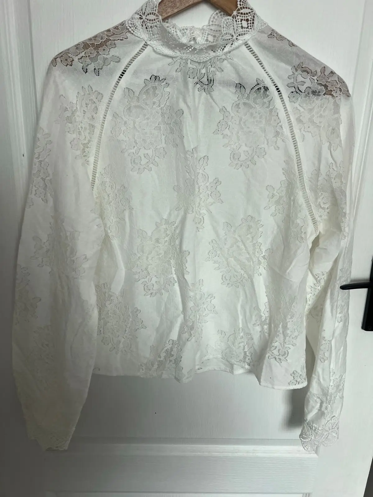 White Lace High Neck Long Sleeve Top