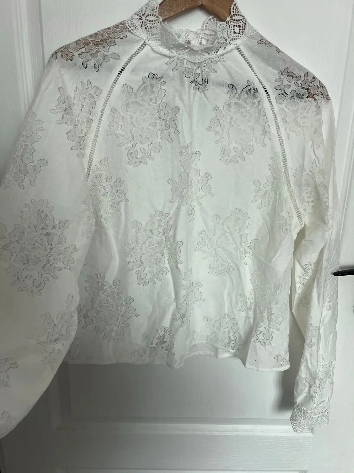 White Lace High Neck Long Sleeve Top