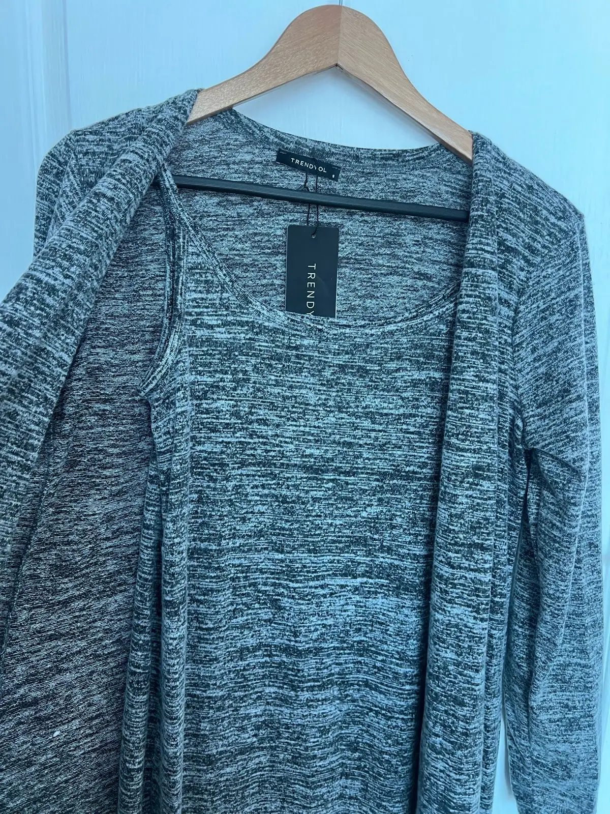Trend Grey Marle Longline Cardigan and Top Set