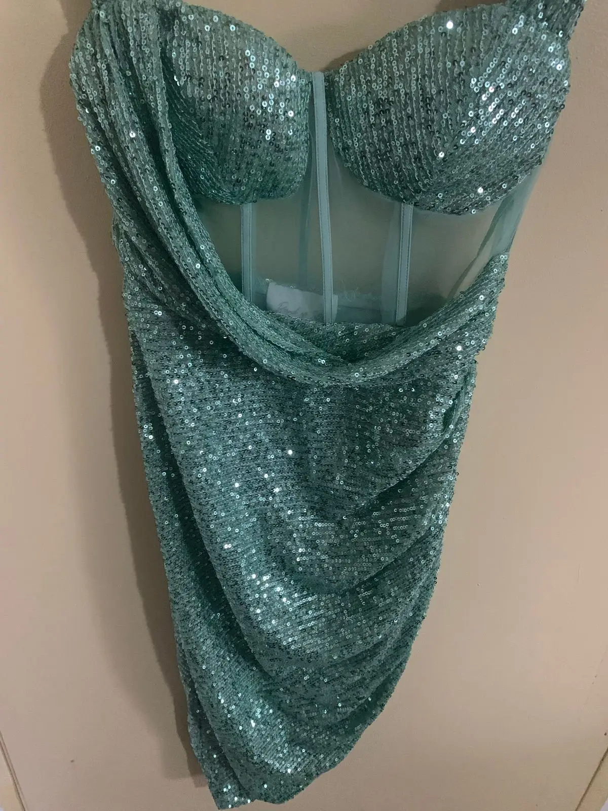 Green Sequin Draped Mini Dress