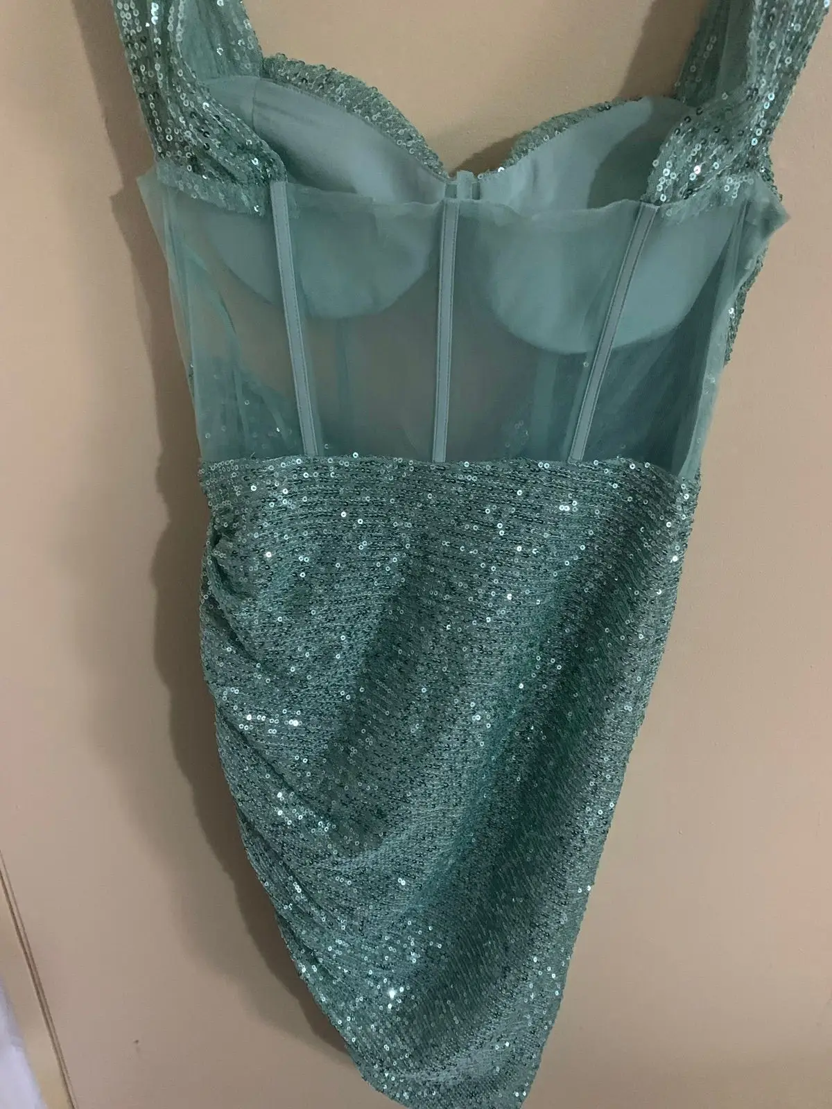Green Sequin Draped Mini Dress