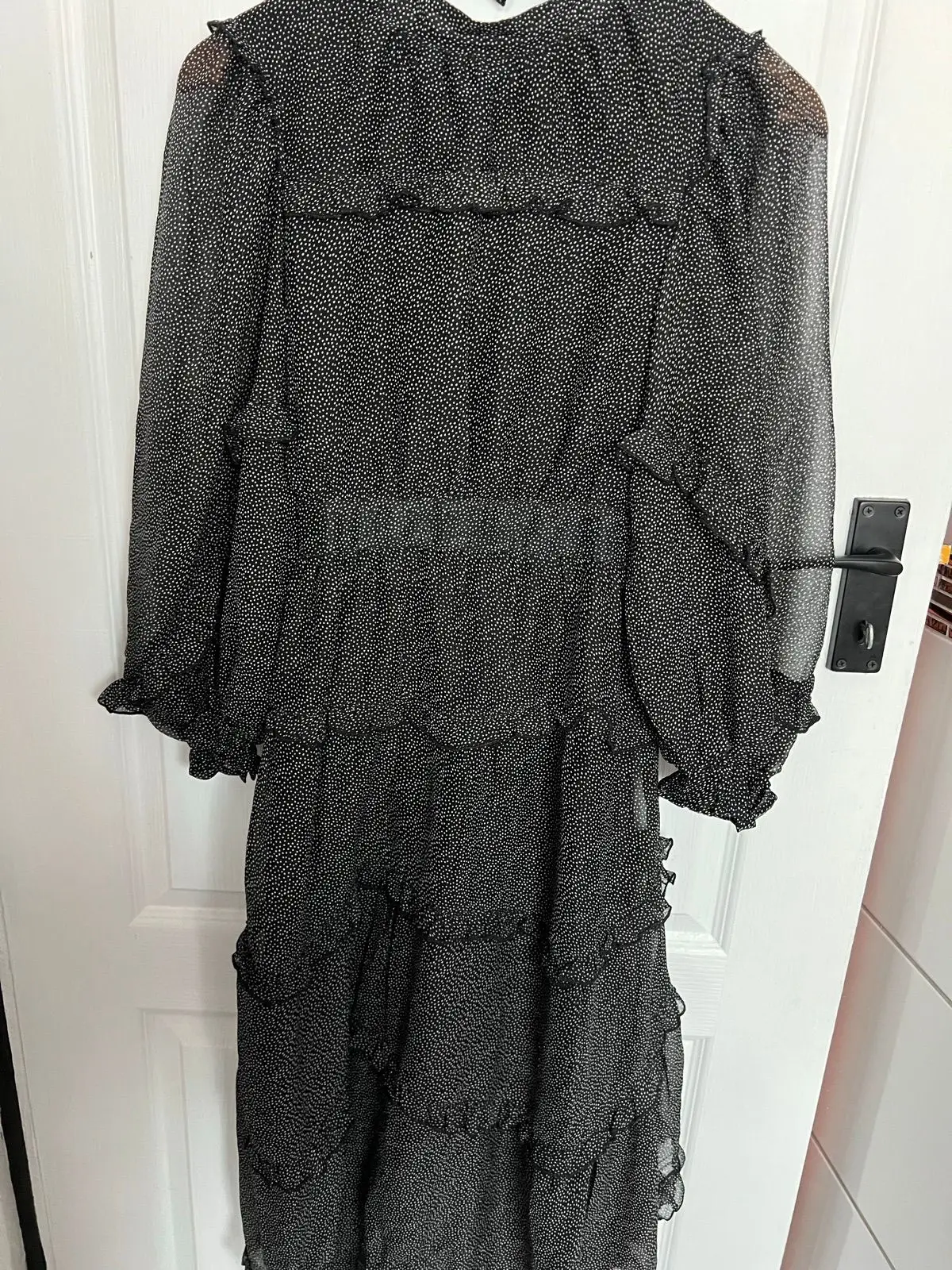 Topshop Black Polka Dot Ruffled Long Sleeve Dress Size S
