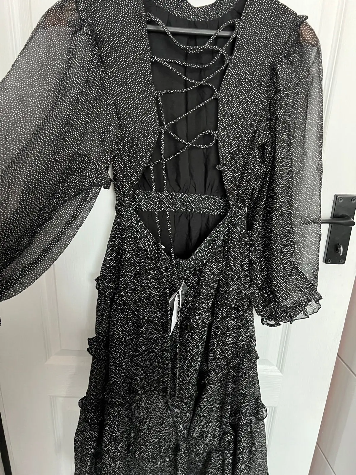 Topshop Black Polka Dot Ruffled Long Sleeve Dress Size S