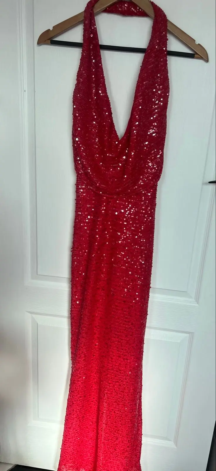 Red Sequin Halter Neck Maxi Dress