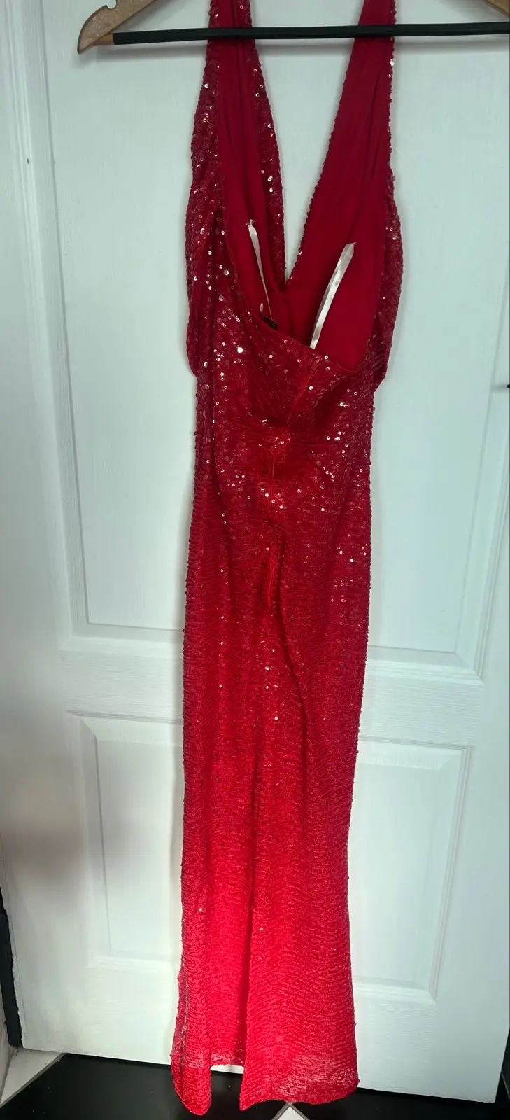 Red Sequin Halter Neck Maxi Dress
