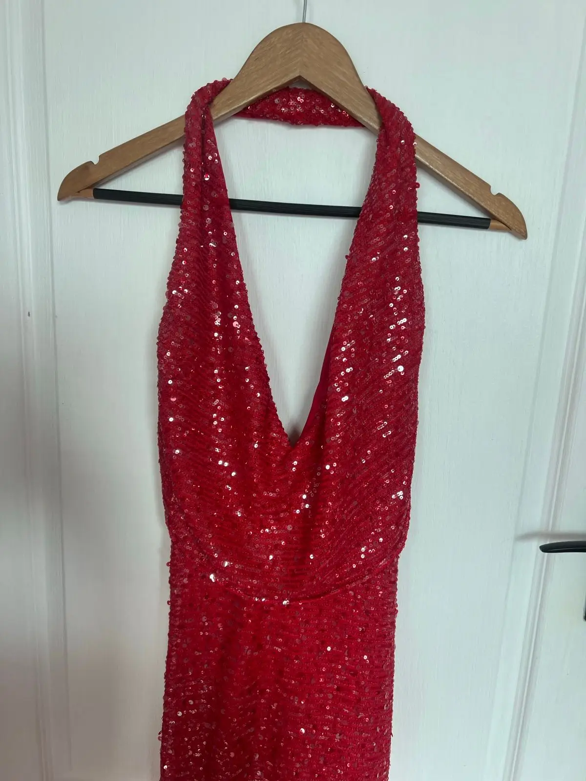 Red Sequin Halter Neck Maxi Dress