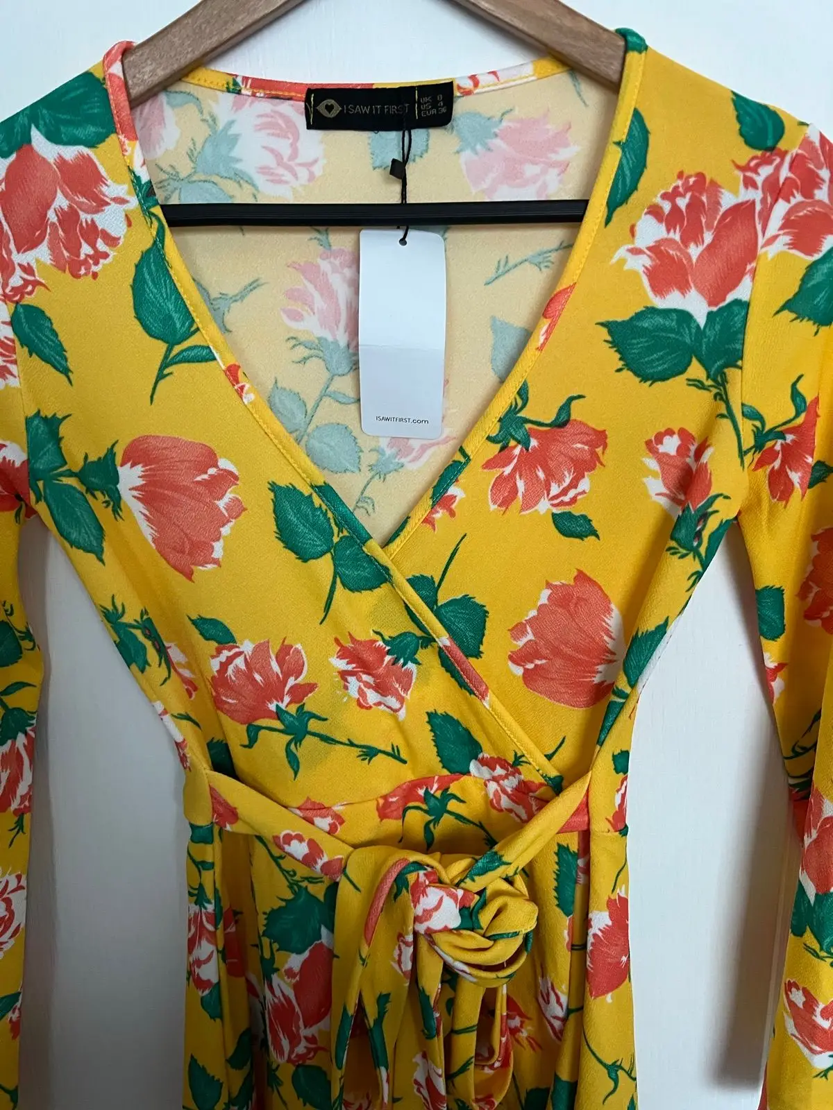 I Saw It First Yellow Floral Wrap Dress with Long Sleeves