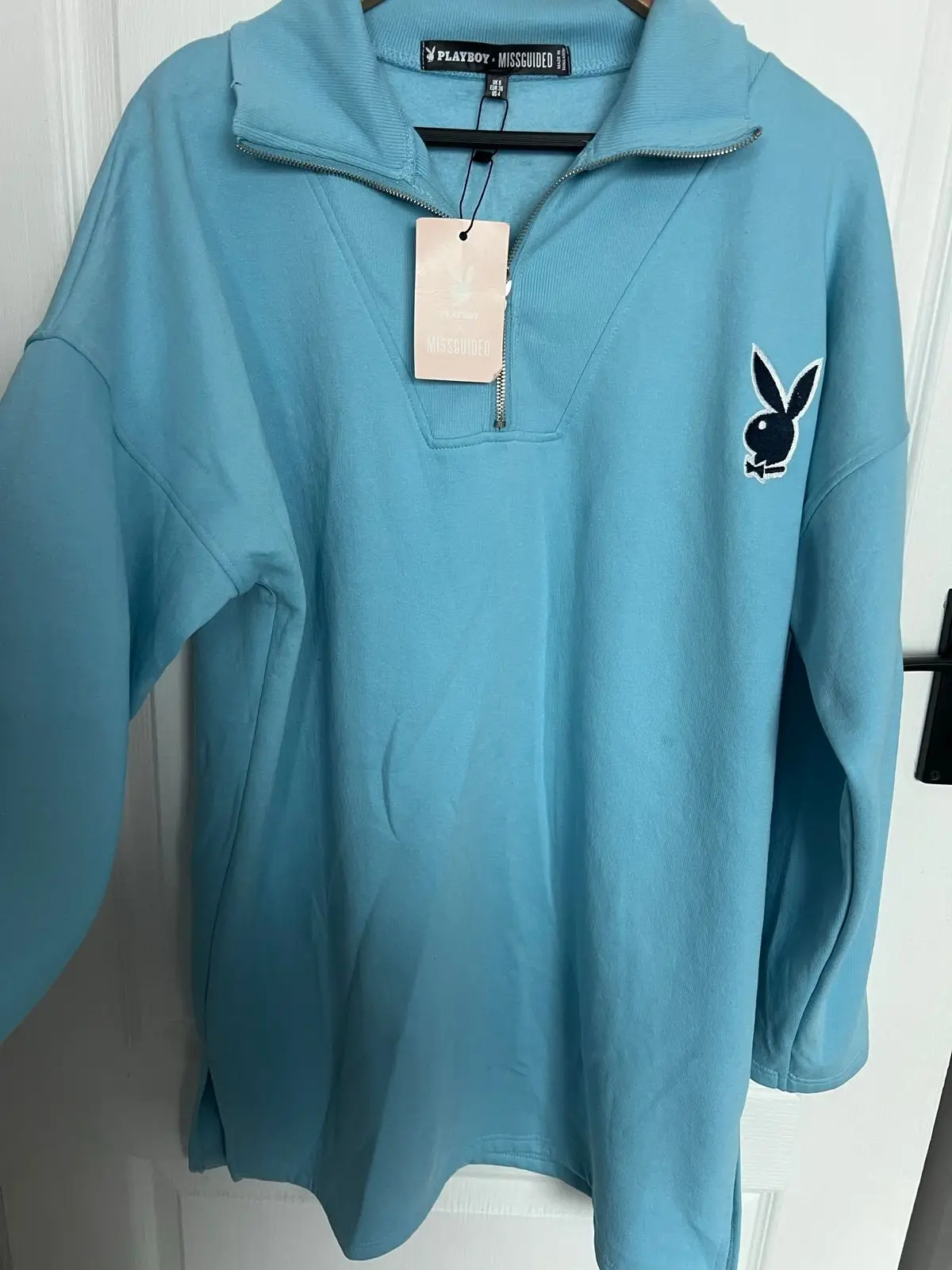 Missguided Playboy x Missguided Blue Quarter Zip Sweatshirt