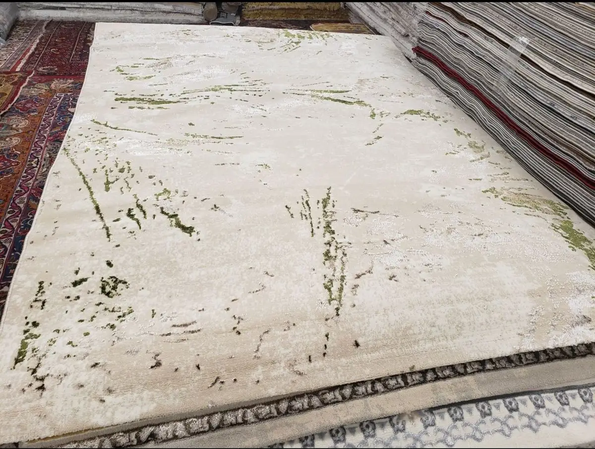 Turkish Area Rug Abstract Cream and Green