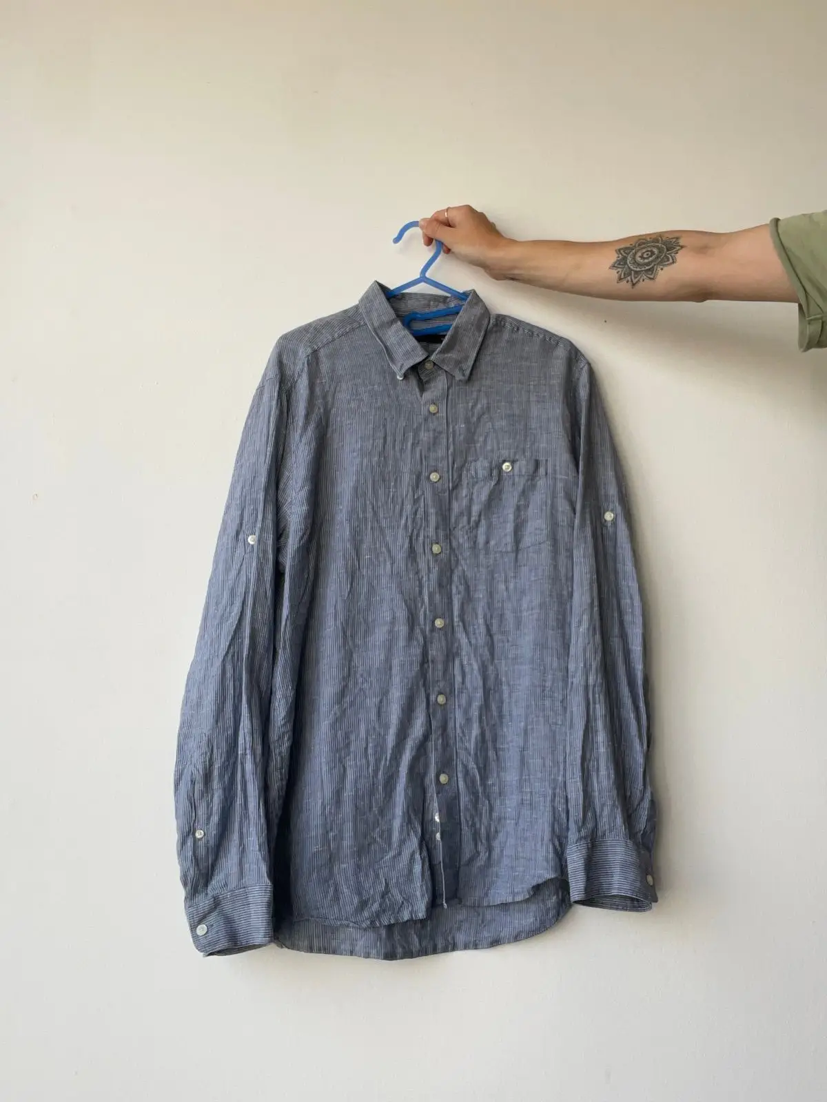 Studio W Blue Striped Long Sleeve Button-Down Shirt M