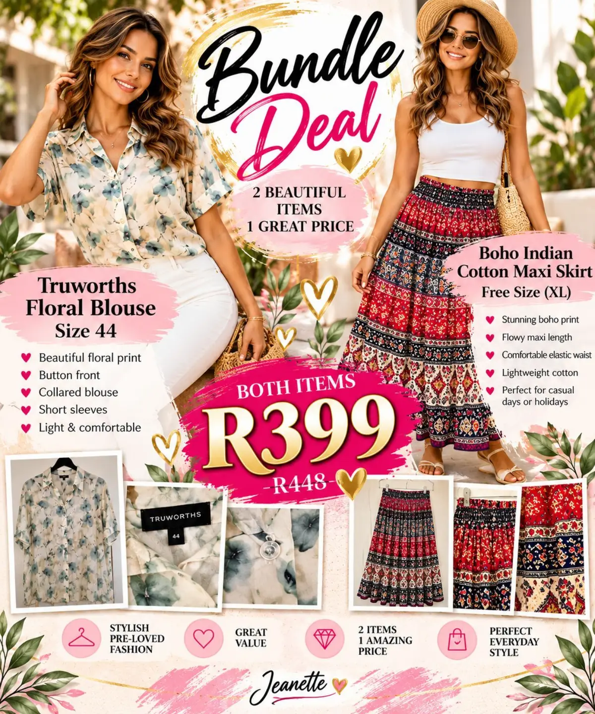 Truworths Floral Blouse and Boho Maxi Skirt Bundle Size 44