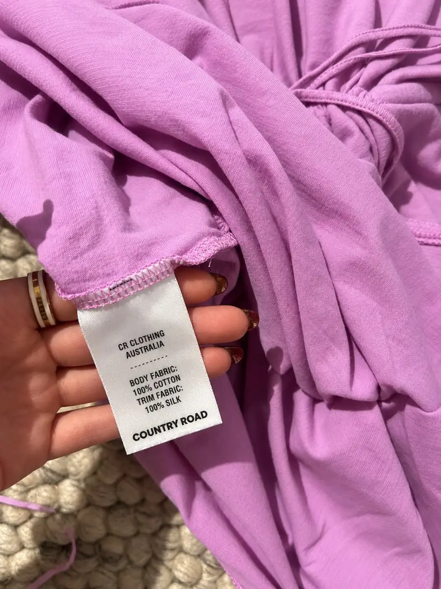 Country Road Lilac 100% Cotton & Pure Silk Trim Drawstring Dress – Small