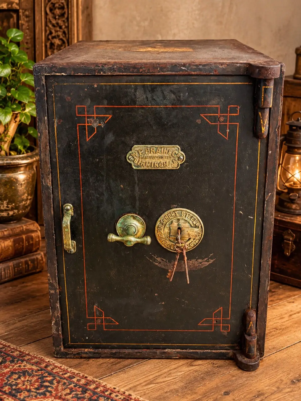 W.E. Brain & Co. Antique W.E. Brain & Co. Birmingham Steel Safe with Keys