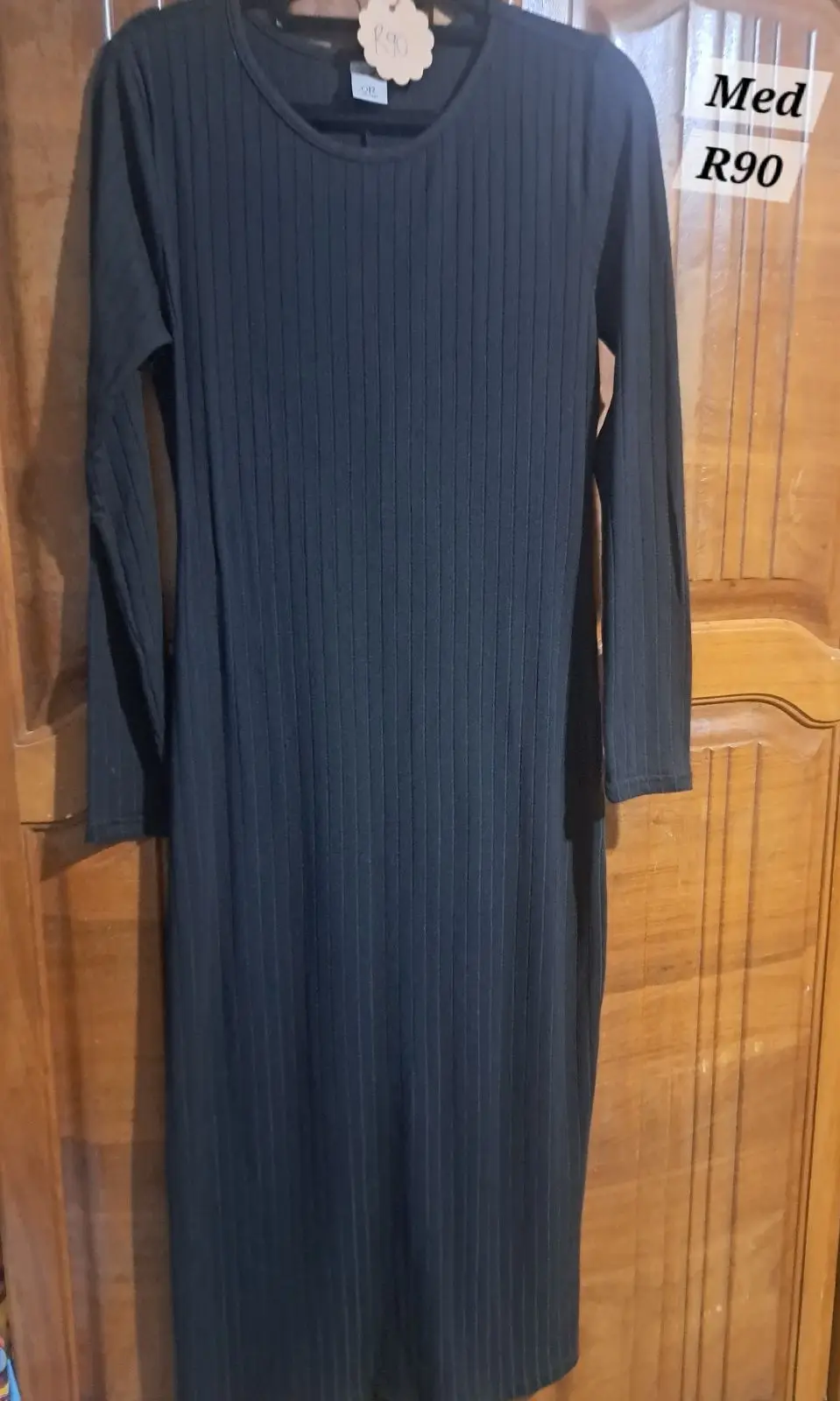 Black Ribbed Long Sleeve Midi Dress