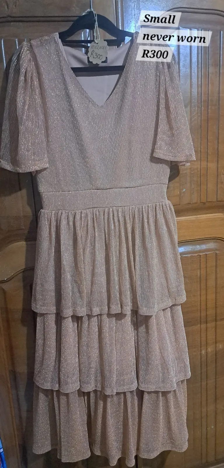 Metallic Tiered V-Neck Dress