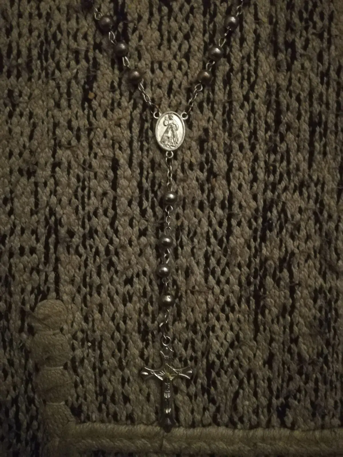 Silver-Tone Beaded Rosary Necklace
