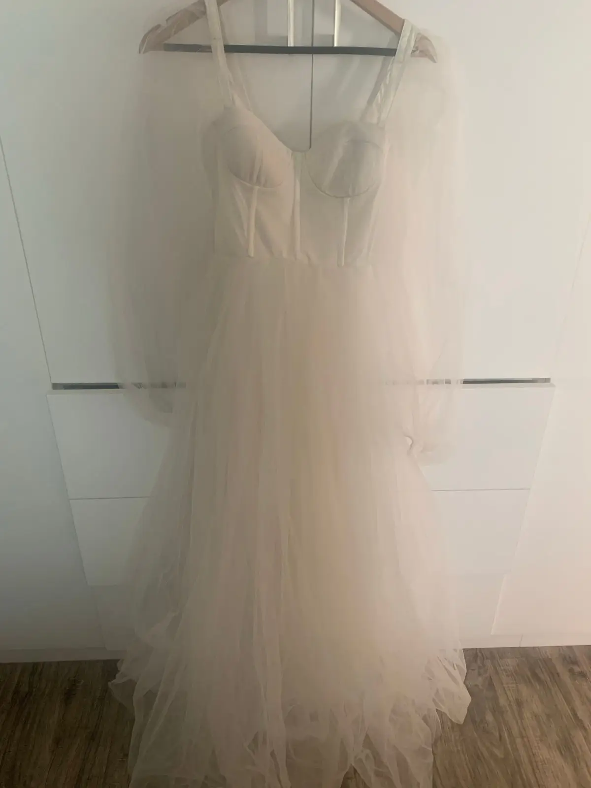 ASOS White Tulle Long Sleeve Corset Dress
