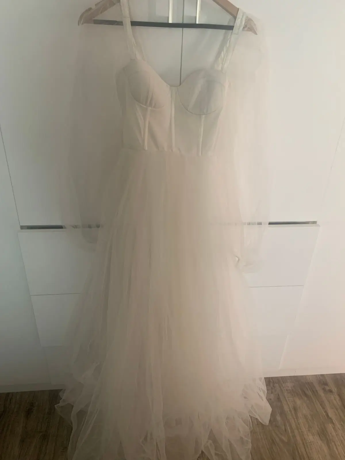 ASOS White Tulle Long Sleeve Corset Dress