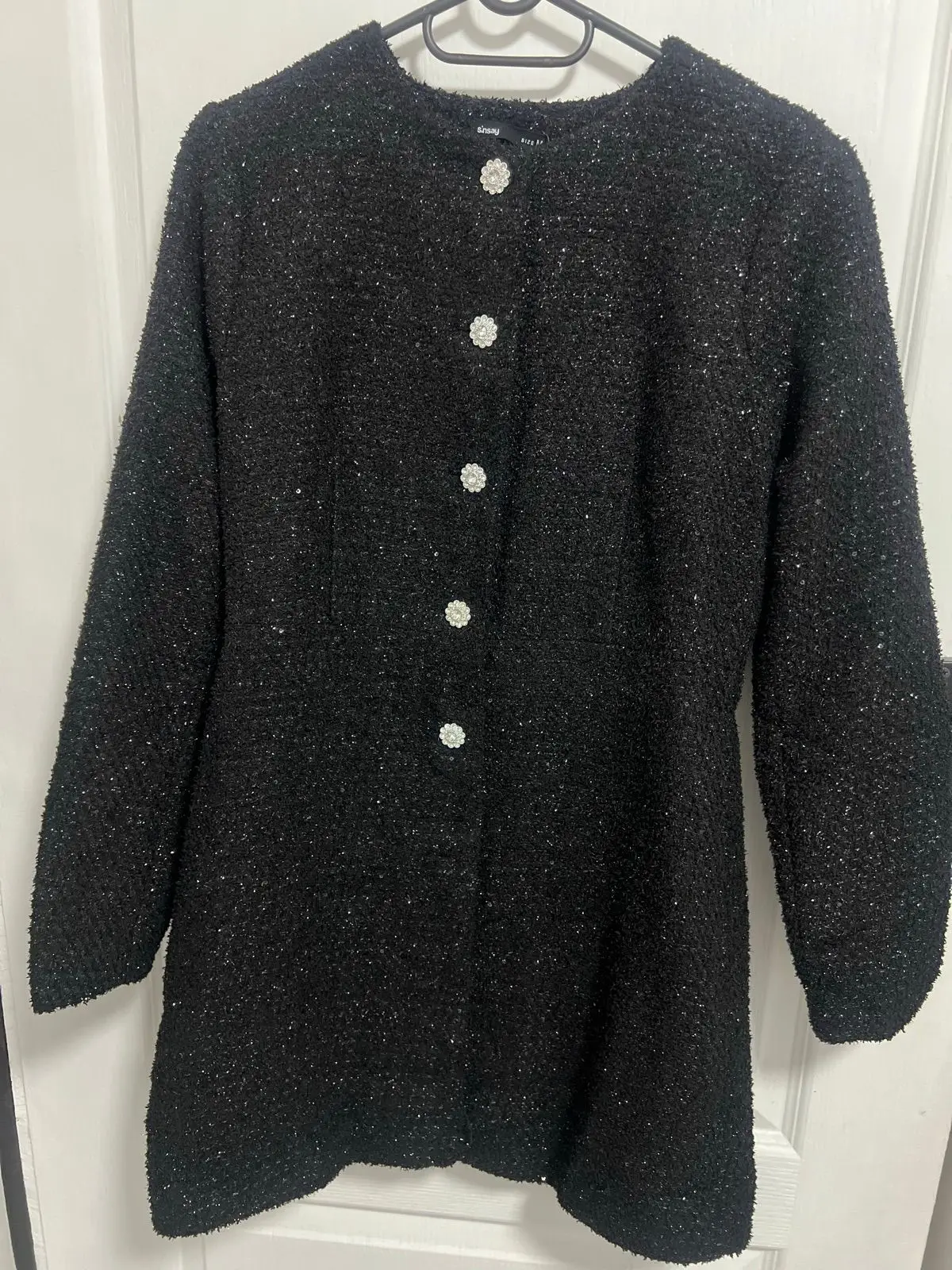 Sinsay Black Textured Dress with Crystal Buttons