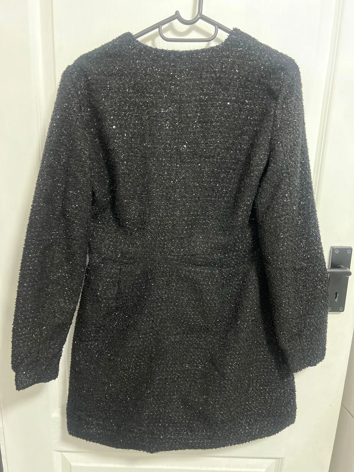 Sinsay Black Textured Dress with Crystal Buttons
