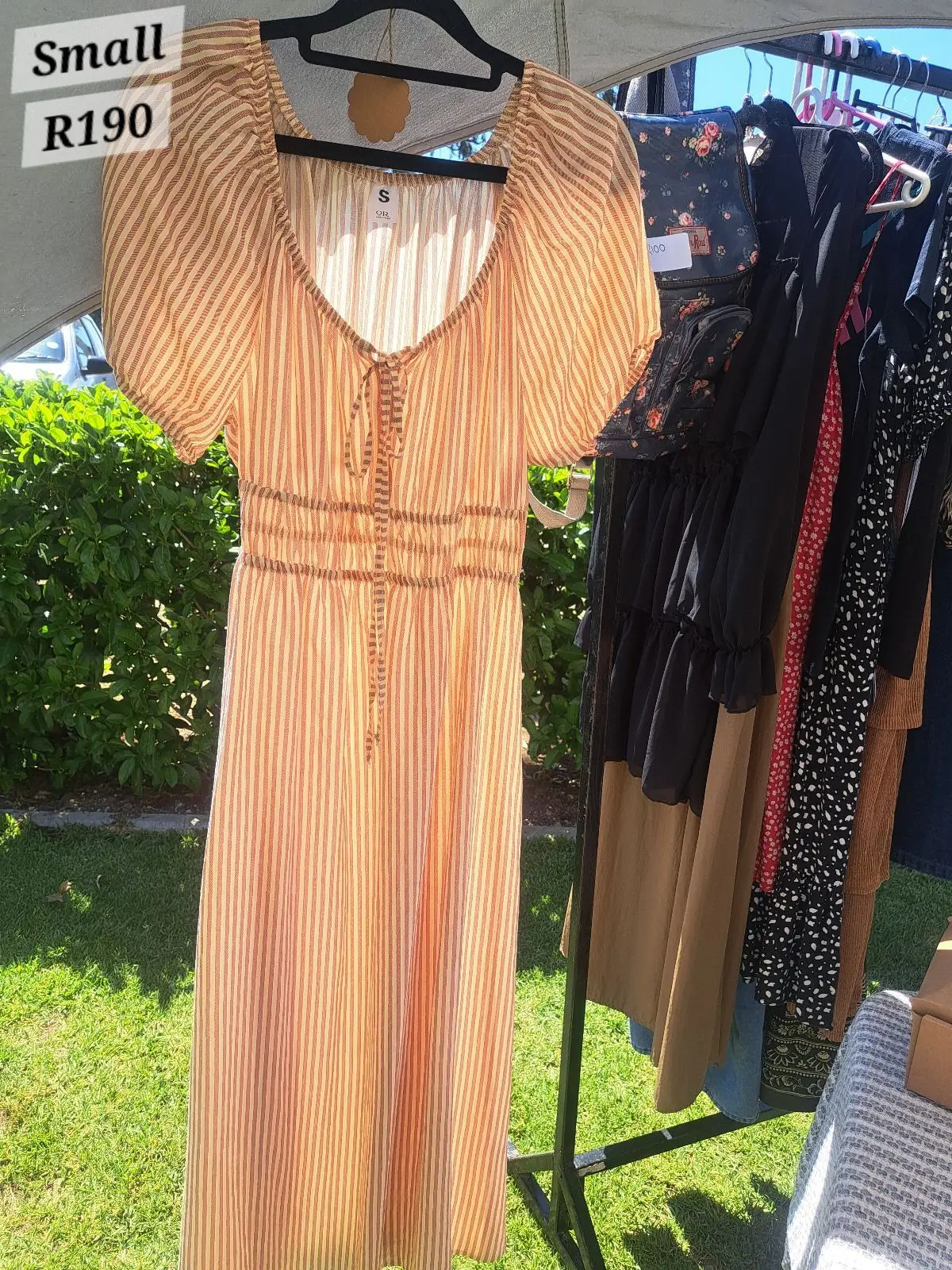 Striped Puff Sleeve Midi Dress