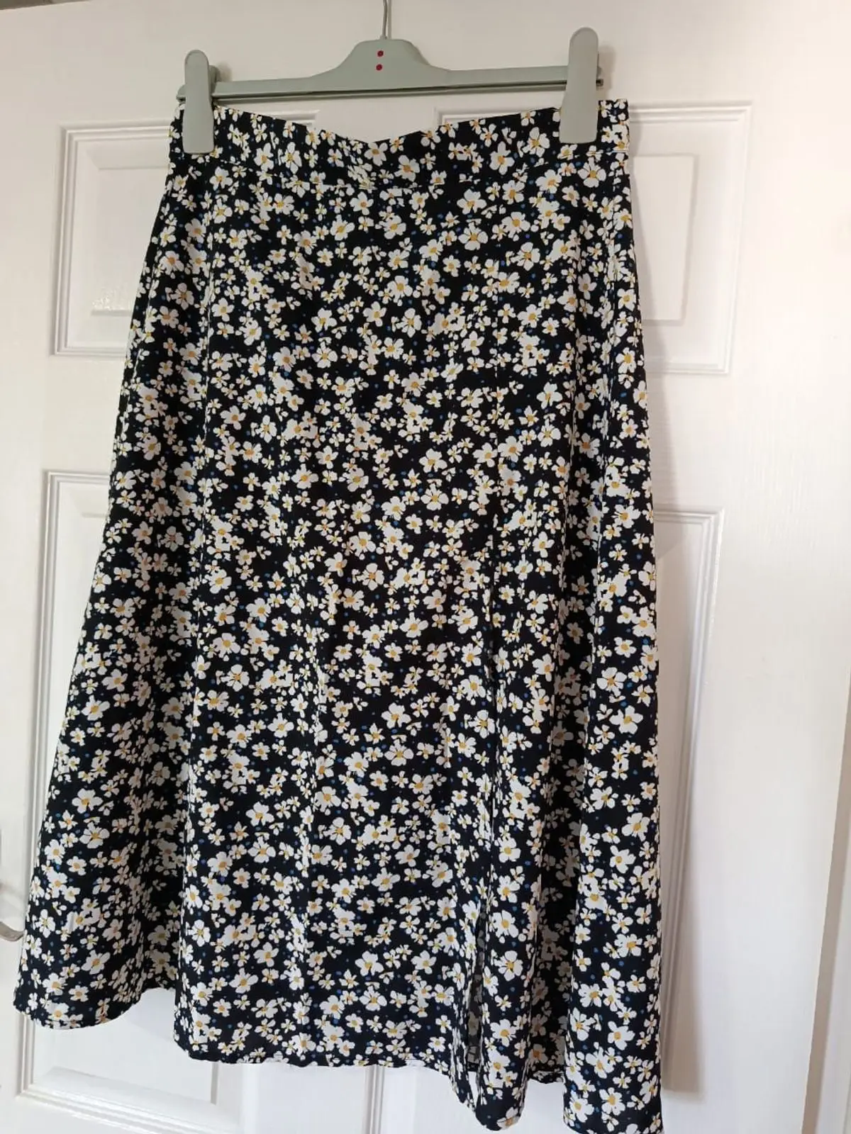 Black Floral Print Midi Skirt