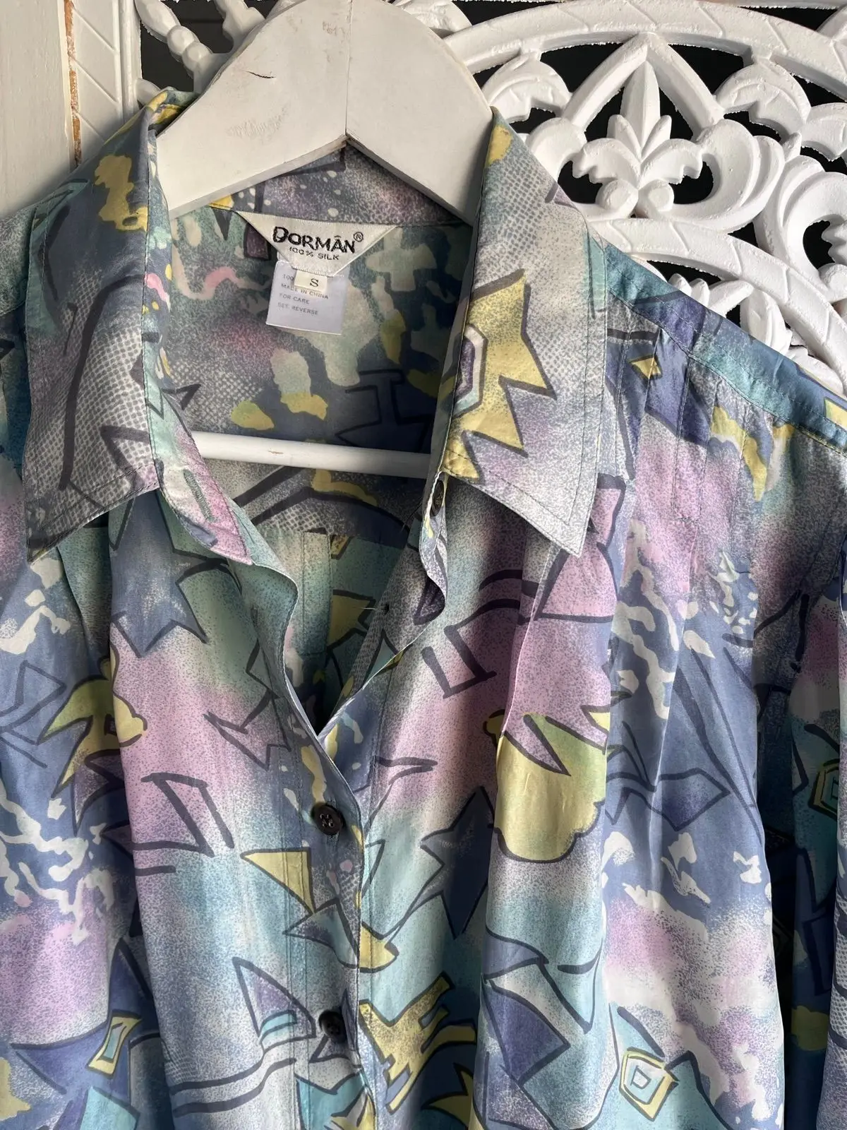 Vintage DorMan 100% Silk Abstract Pastel Blouse